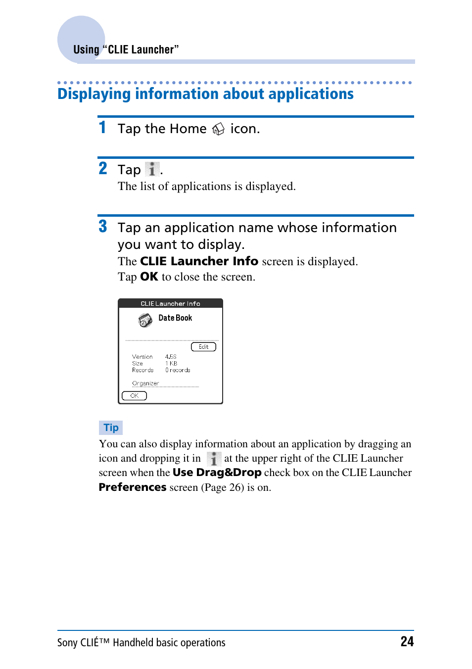 Displaying information about applications, E 24) | Sony PEG-NX70V User Manual | Page 24 / 176