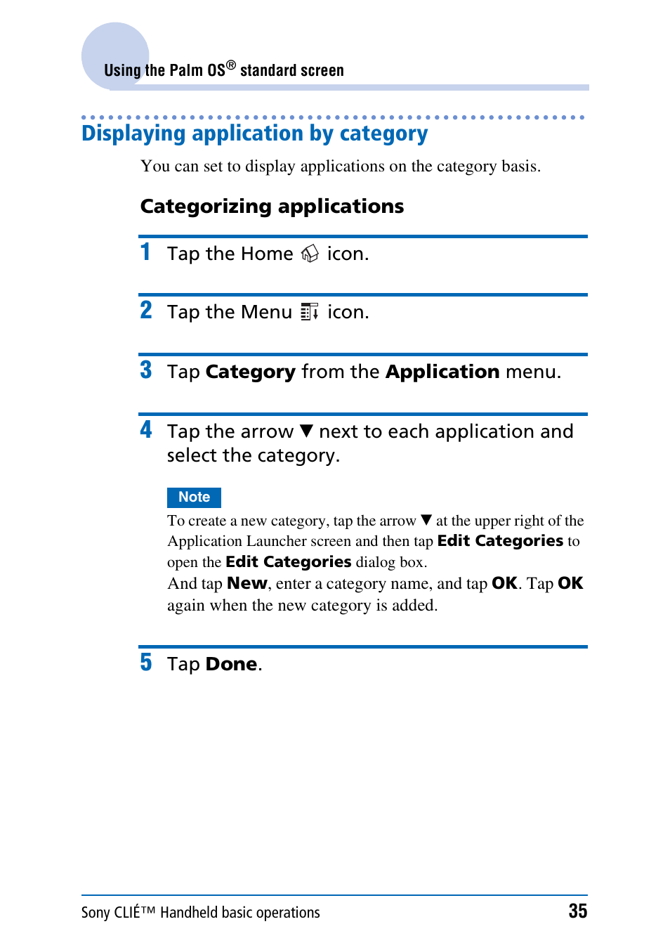 Displaying application by category | Sony PEG-NX70V User Manual | Page 35 / 176