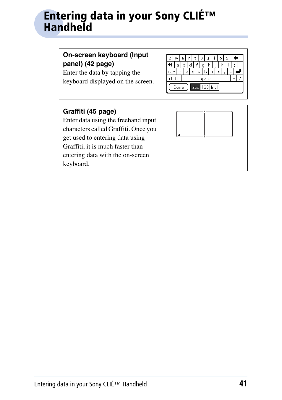 Entering data in your sony clié™ handheld | Sony PEG-NX70V User Manual | Page 41 / 176