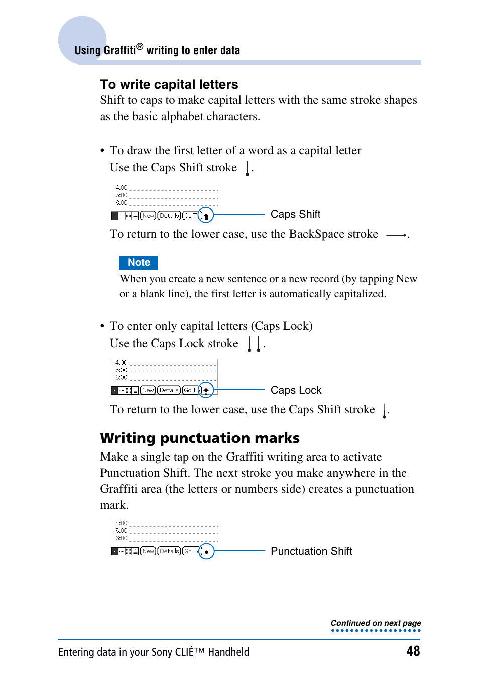 Writing punctuation marks | Sony PEG-NX70V User Manual | Page 48 / 176