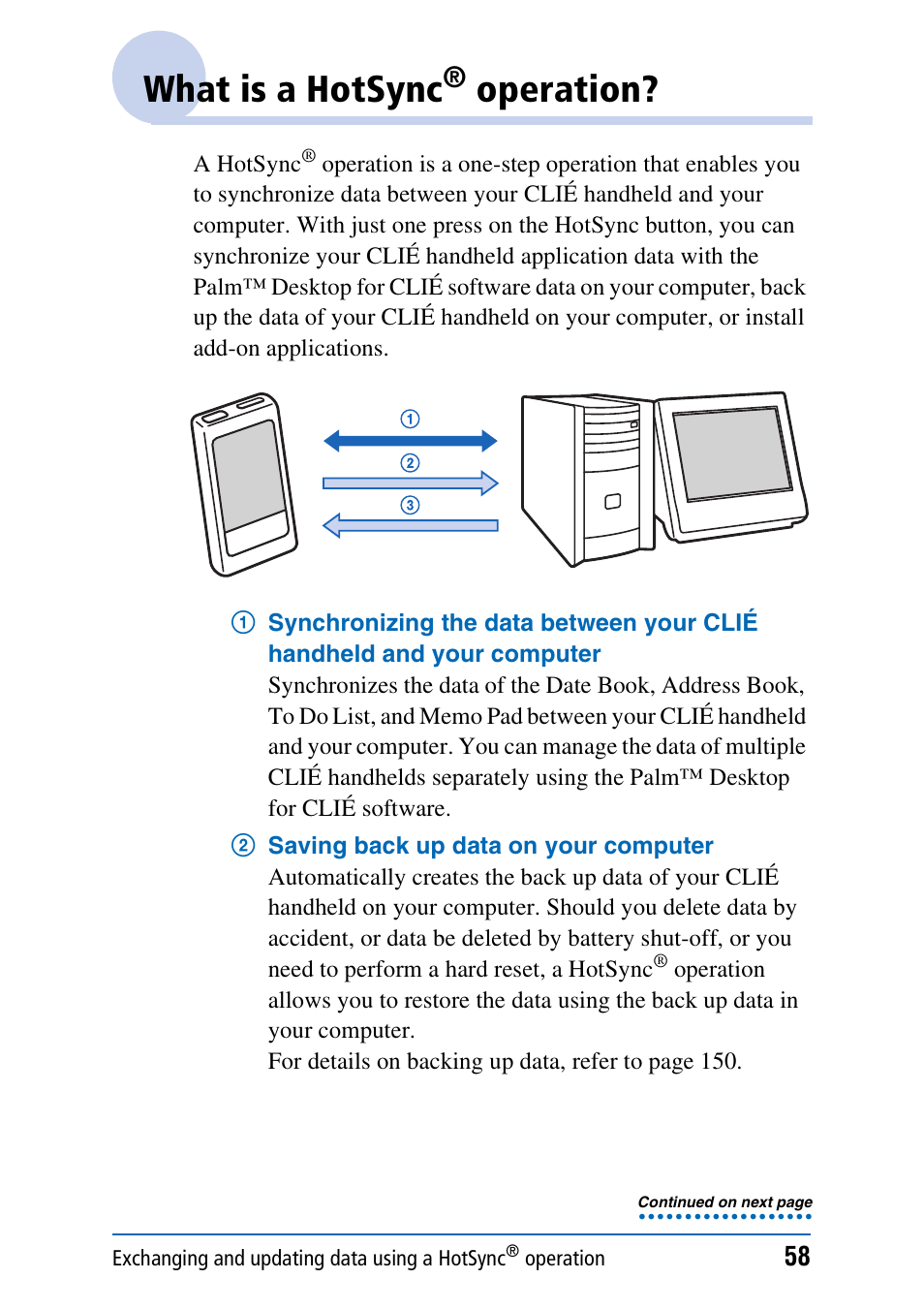 What is a hotsync® operation, What is a hotsync, Operation | Sony PEG-NX70V User Manual | Page 58 / 176