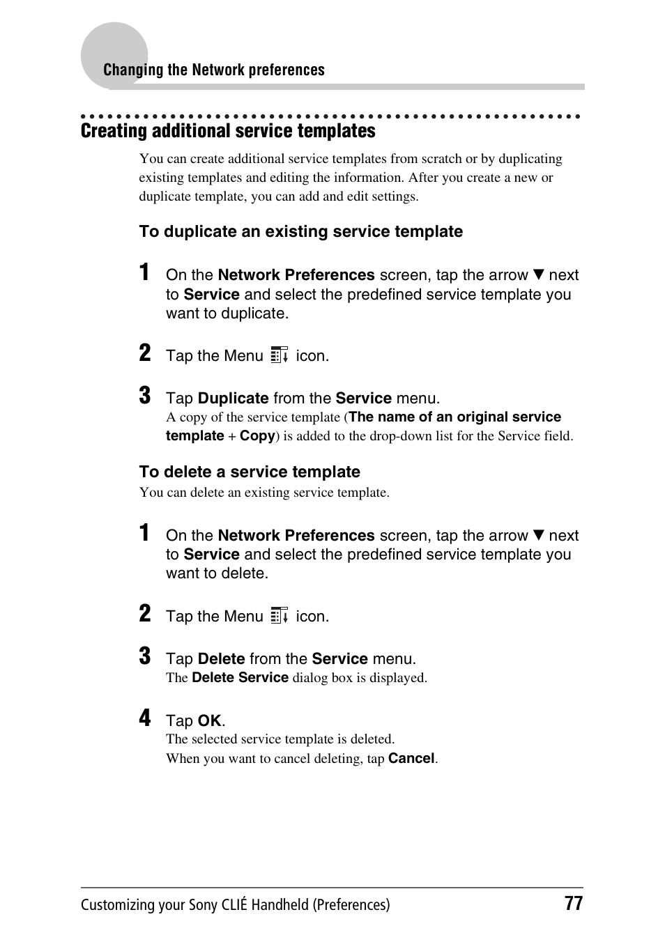 Creating additional service templates | Sony PEG-NX70V User Manual | Page 77 / 176