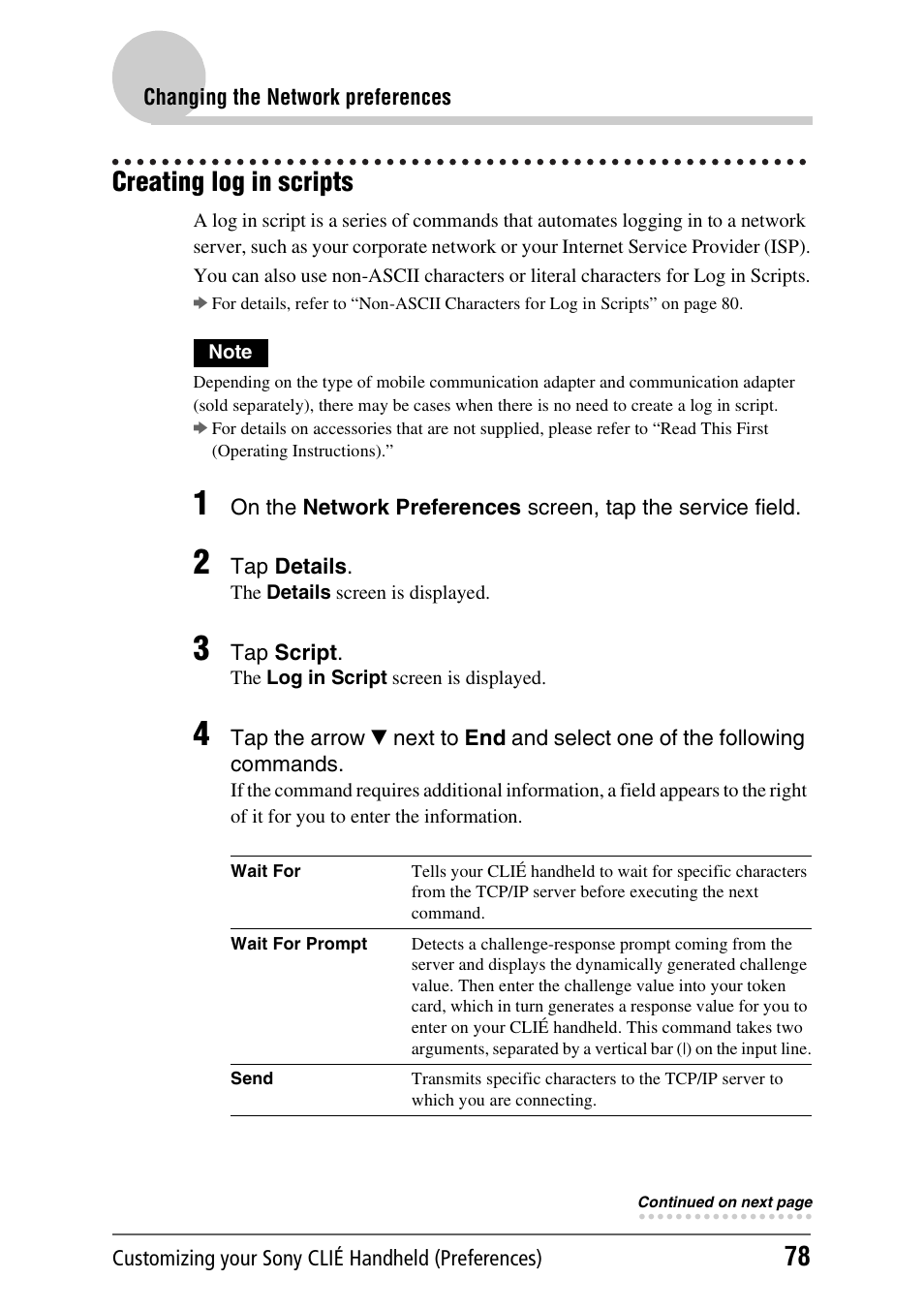 Creating log in scripts | Sony PEG-NX70V User Manual | Page 78 / 176