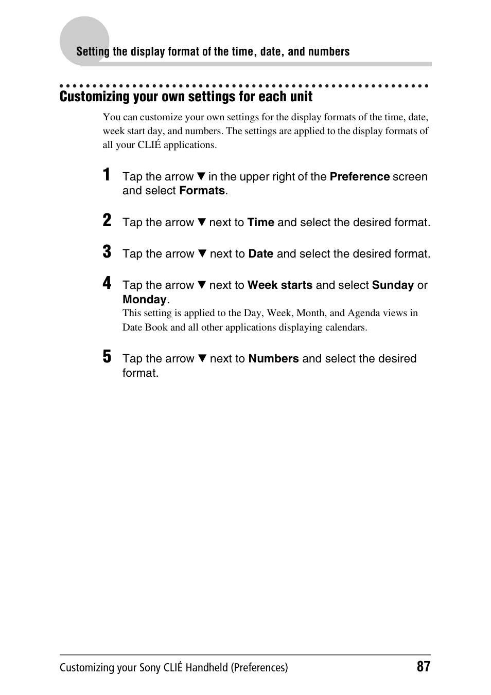 Customizing your own settings for each unit | Sony PEG-NX70V User Manual | Page 87 / 176