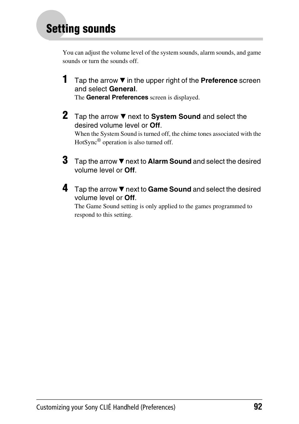 Setting sounds | Sony PEG-NX70V User Manual | Page 92 / 176