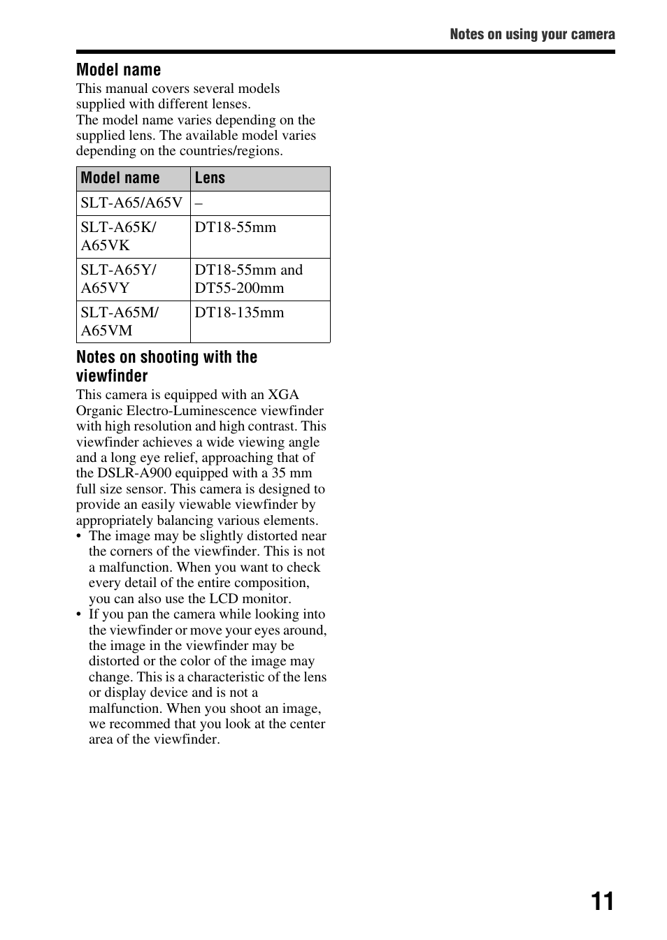 Sony SLT-A65V User Manual | Page 11 / 96