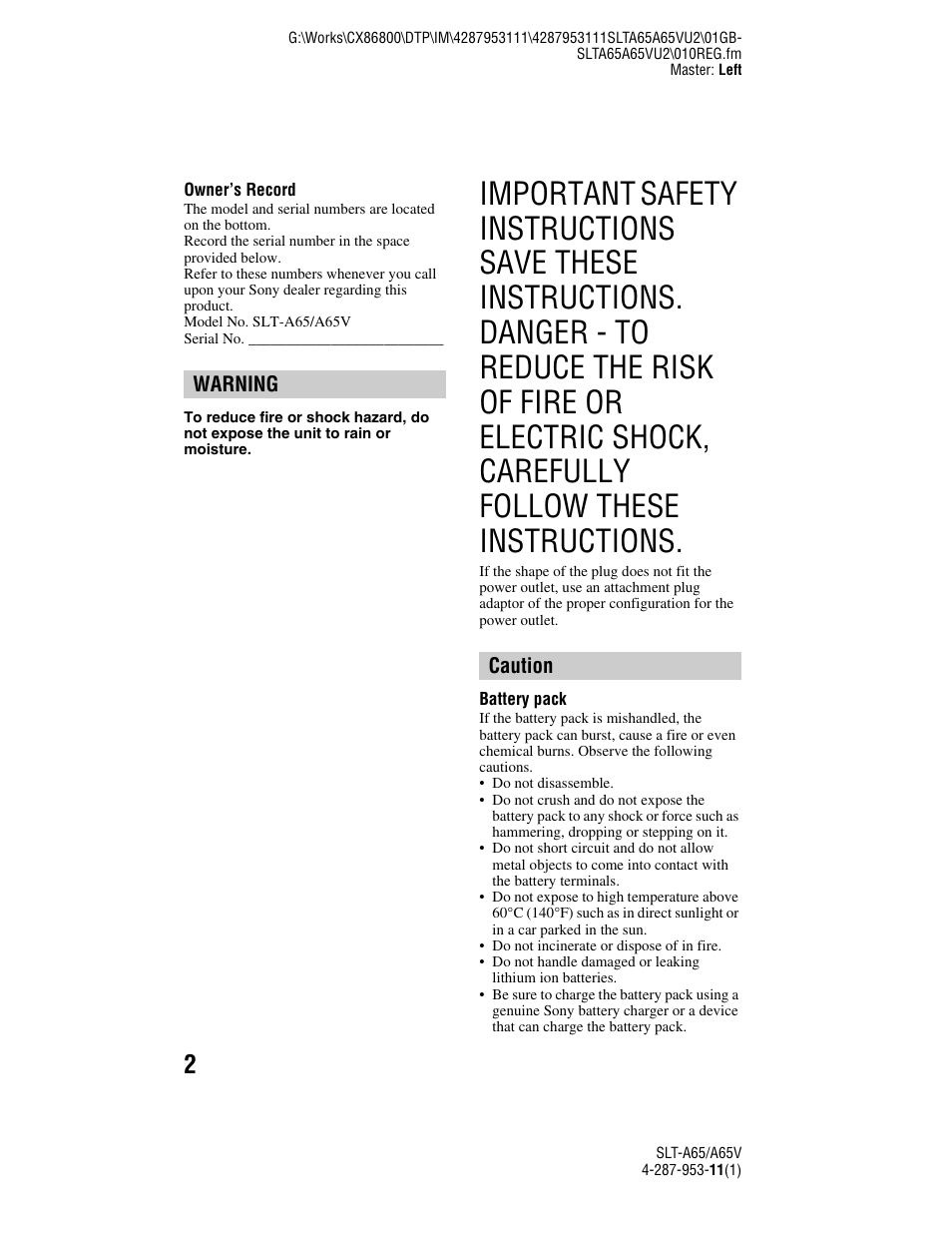 Sony SLT-A65V User Manual | Page 2 / 96