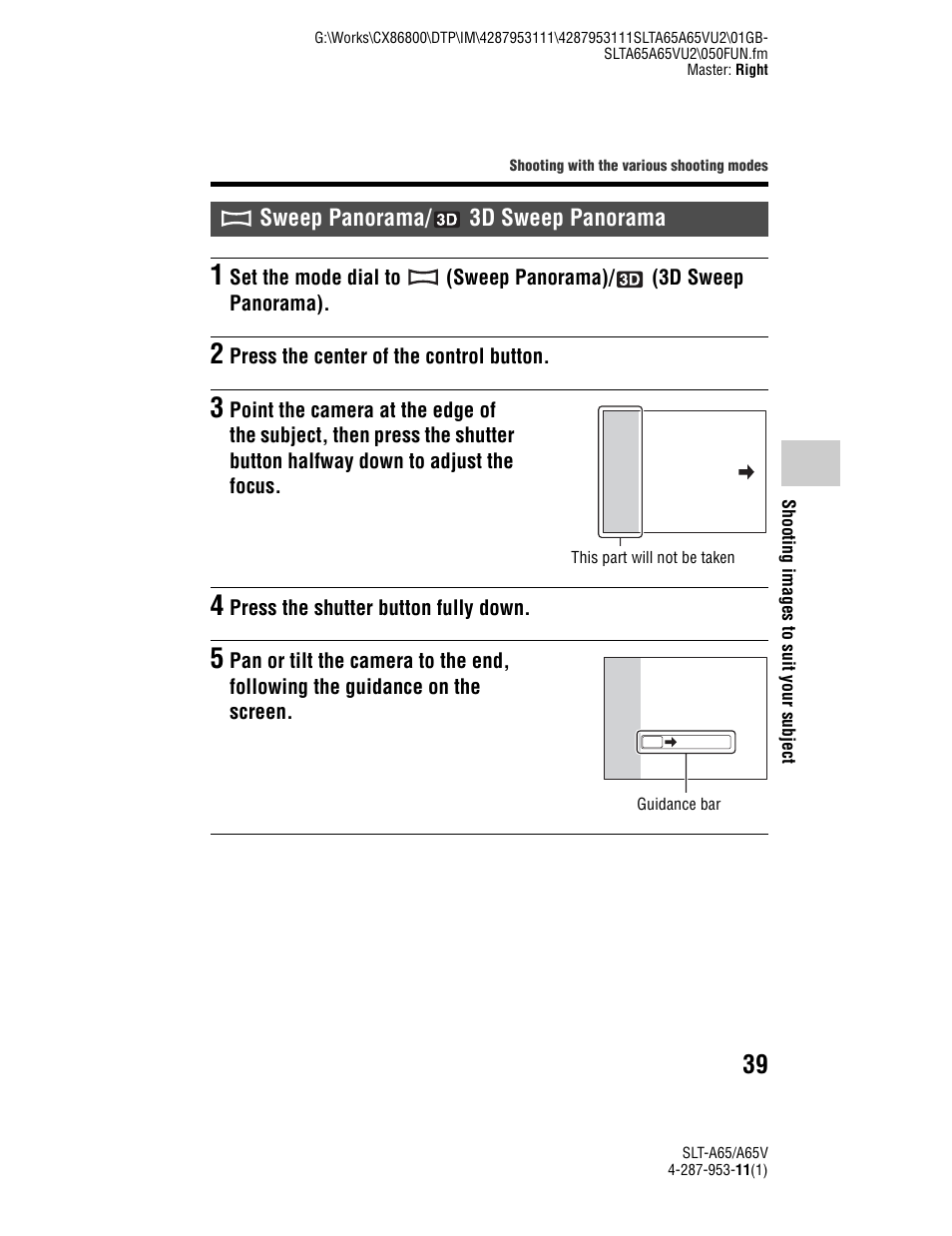 Sweep panorama/ 3d sweep panorama | Sony SLT-A65V User Manual | Page 39 / 96
