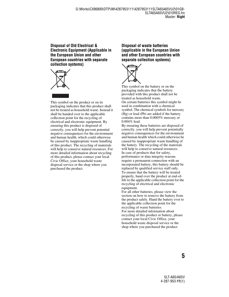 Sony SLT-A65V User Manual | Page 5 / 96