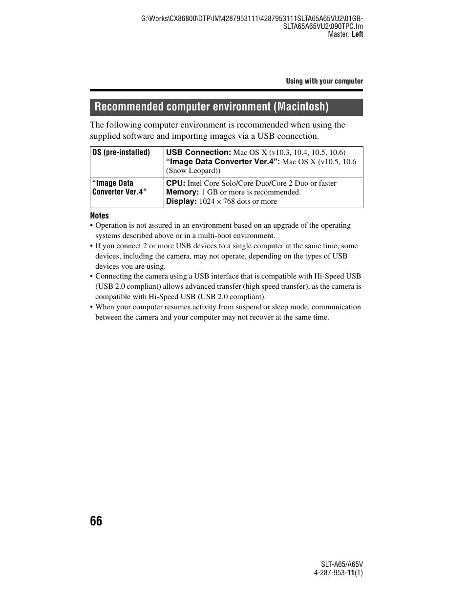 Recommended computer environment (macintosh) | Sony SLT-A65V User Manual | Page 66 / 96