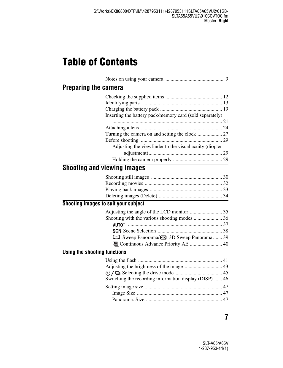 Sony SLT-A65V User Manual | Page 7 / 96