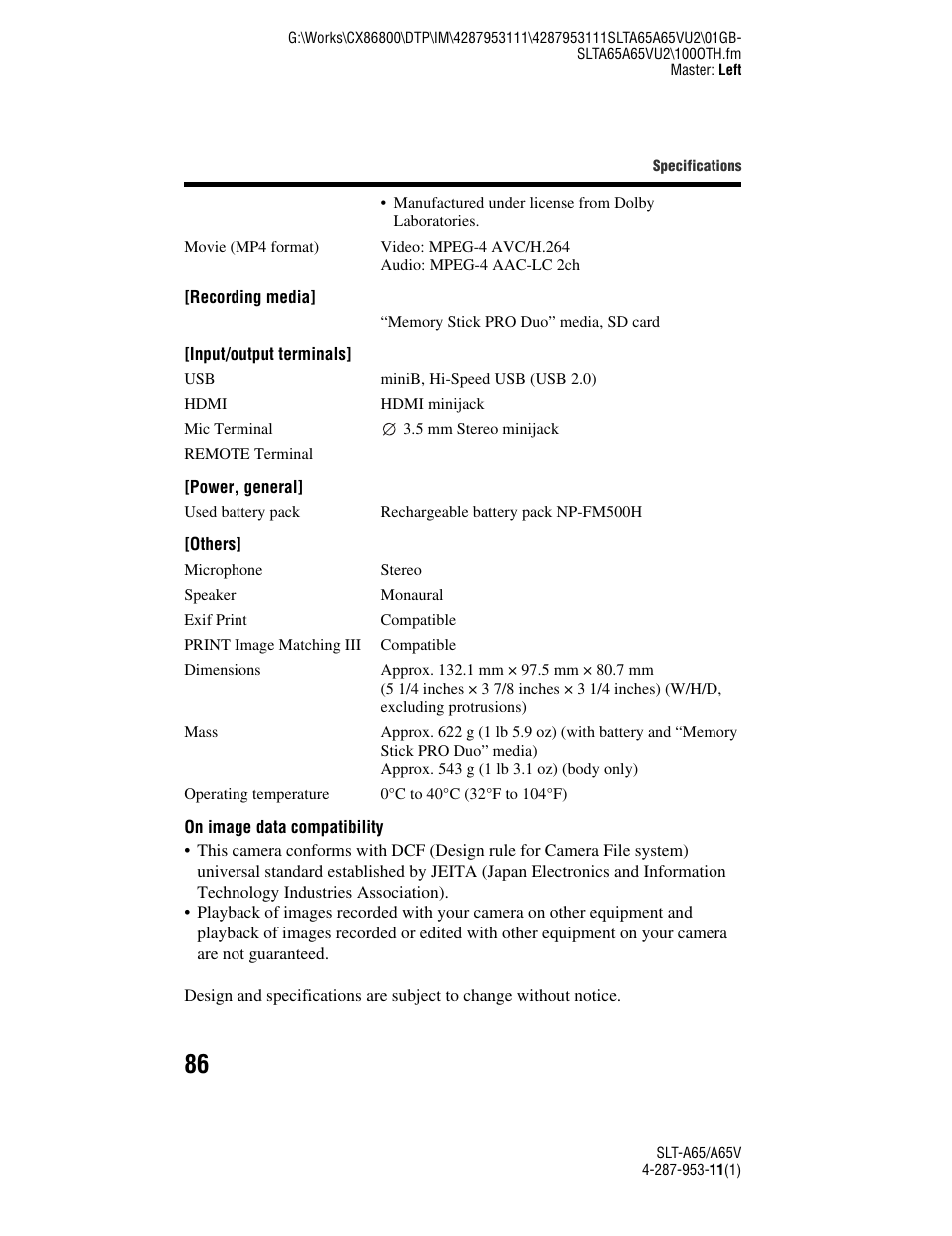 Sony SLT-A65V User Manual | Page 86 / 96