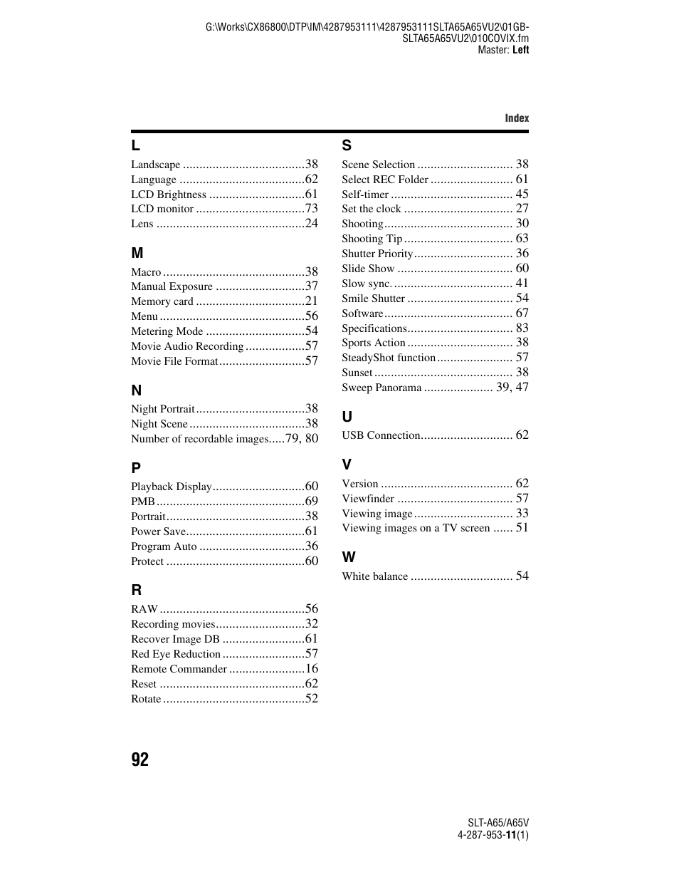 Sony SLT-A65V User Manual | Page 92 / 96