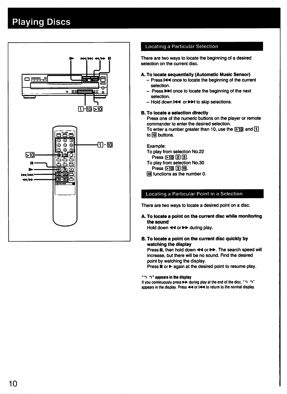 Playing discs | Sony CDP-C445 User Manual | Page 10 / 26