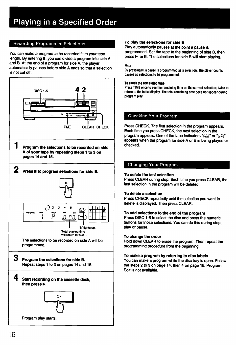 Playing in a specified order | Sony CDP-C445 User Manual | Page 16 / 26