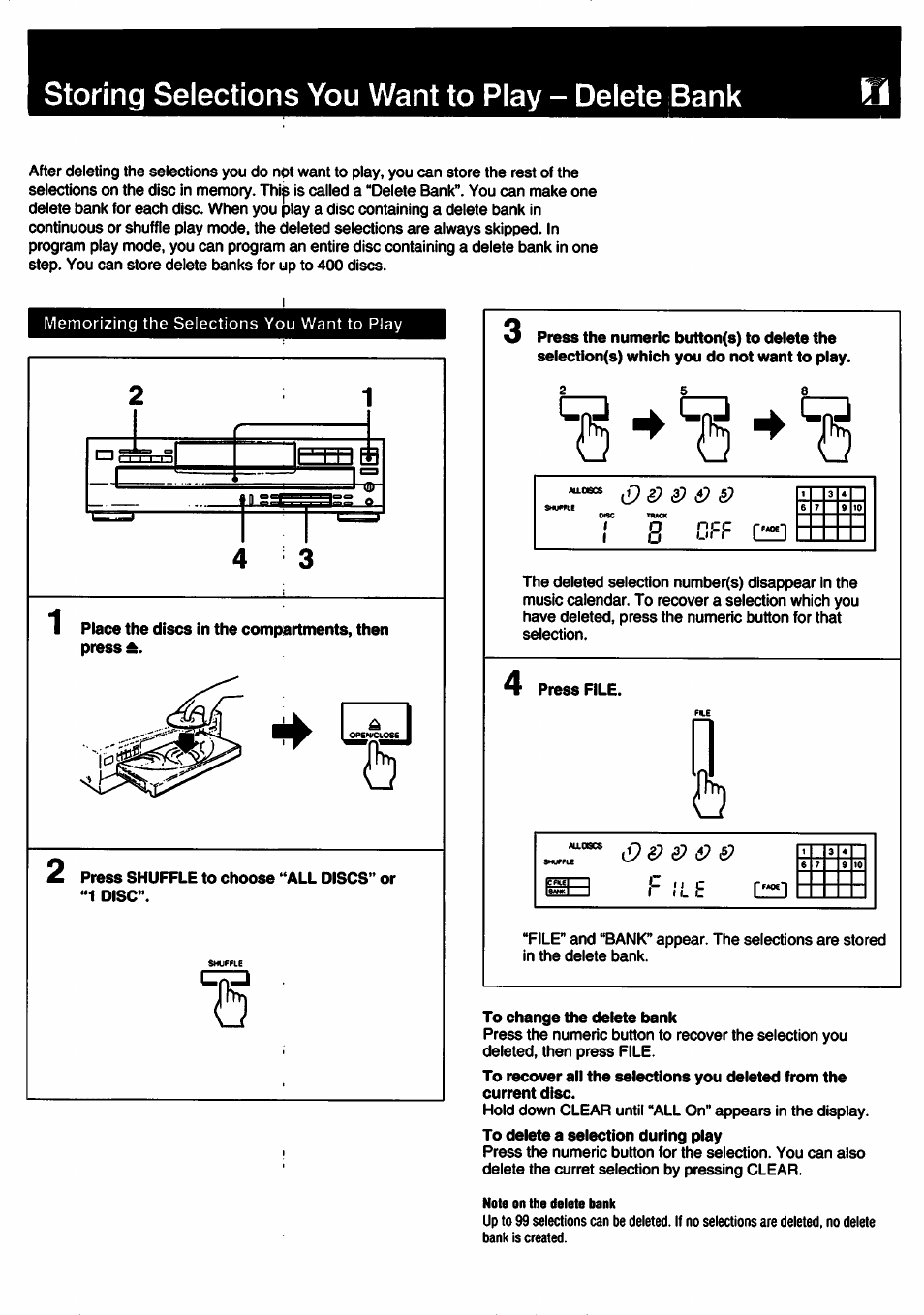 Storing selections you want to play - delete bank | Sony CDP-C445 User Manual | Page 23 / 26