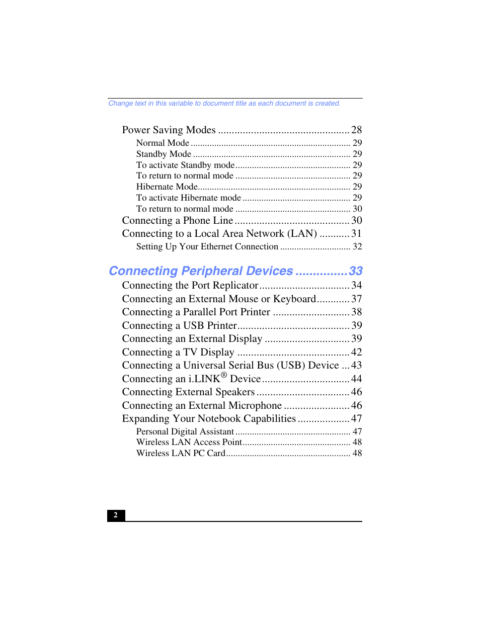 Connecting peripheral devices | Sony PCG-FX250 User Manual | Page 2 / 138