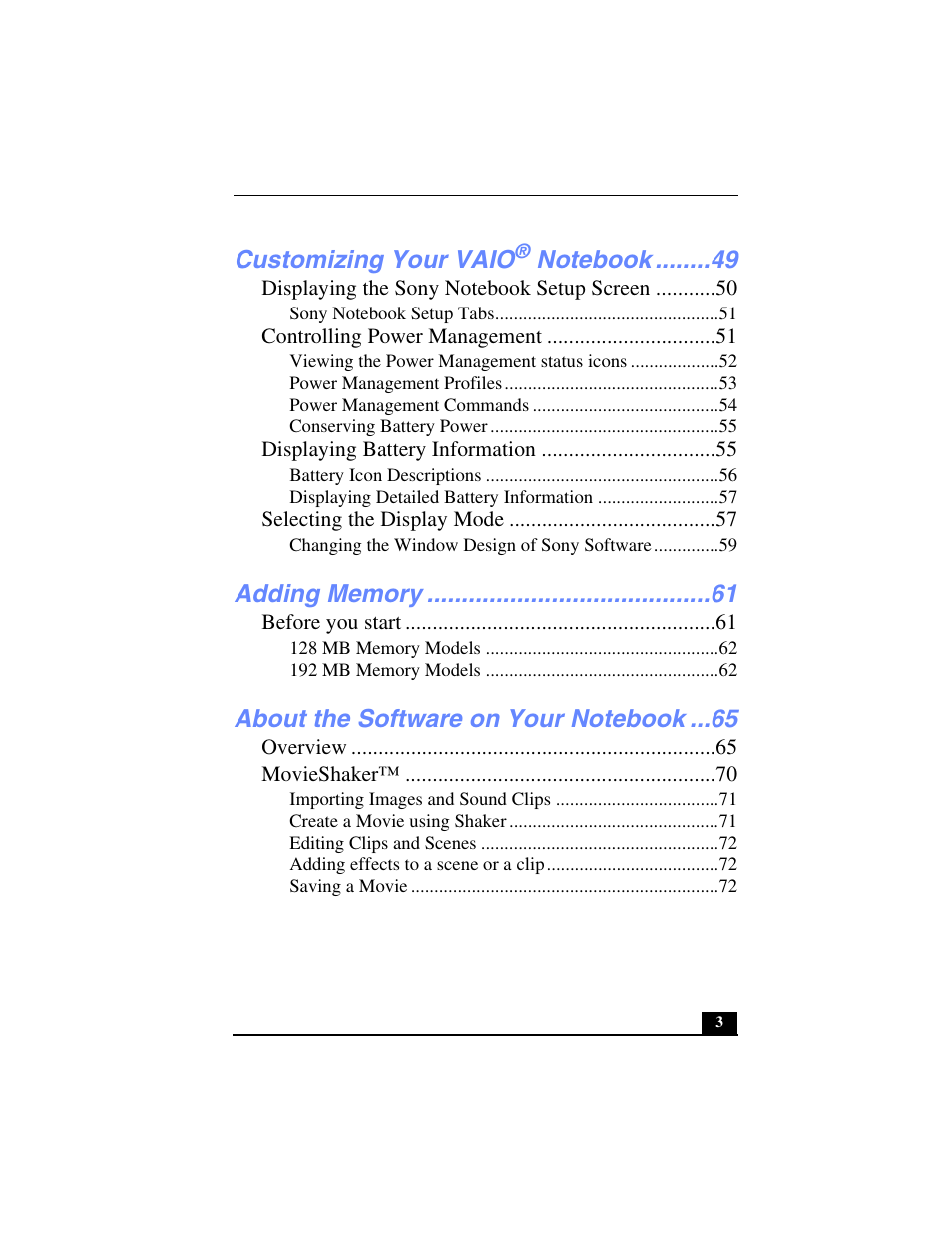Customizing your vaio | Sony PCG-FX250 User Manual | Page 3 / 138
