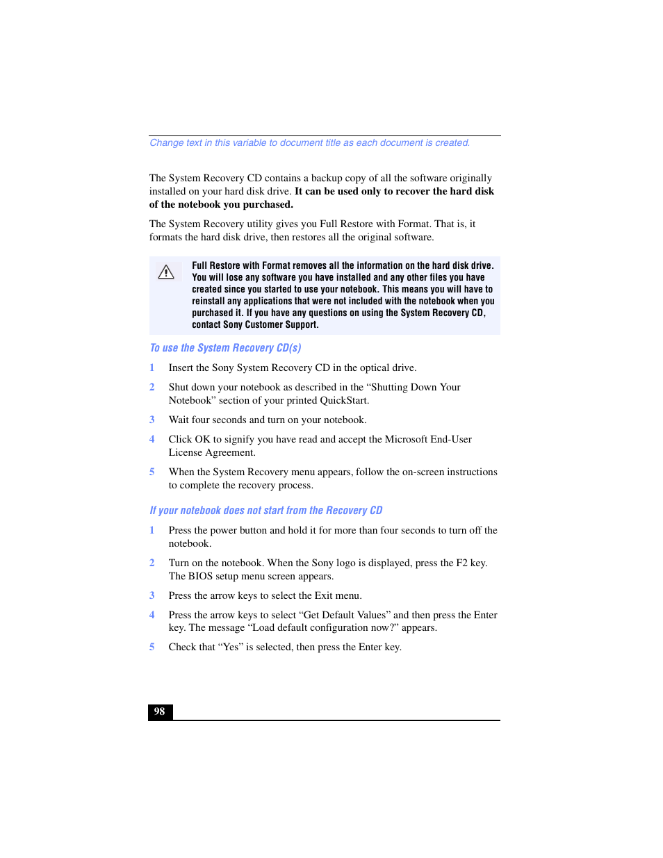 Sony PCG-FX250 User Manual | Page 98 / 138