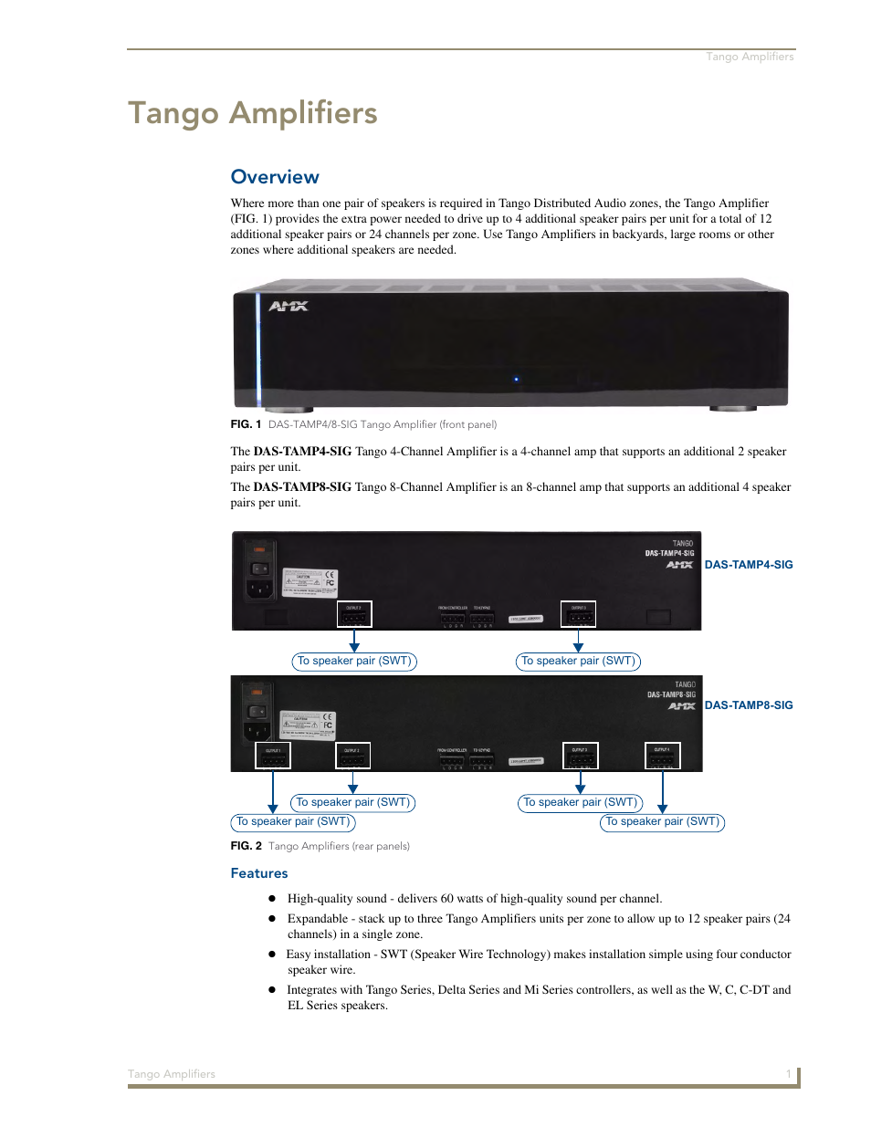 Tango amplifiers, Overview, Features | AMX Tango Amplifiers DAS-TAMP8-SIG User Manual | Page 7 / 14