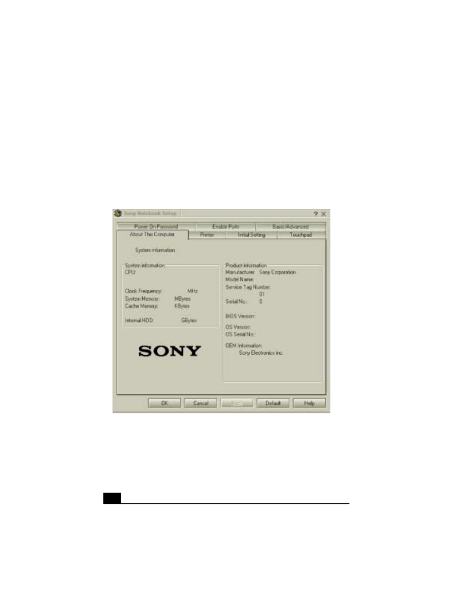 Displaying the sony notebook setup screen, To display the sony notebook setup screen | Sony PCG-FX310K User Manual | Page 64 / 166