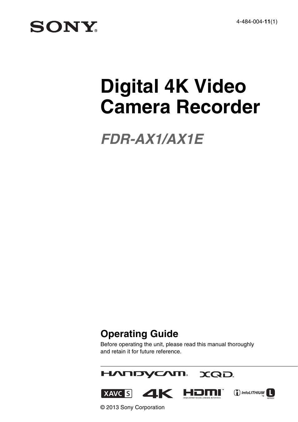 Sony FDR-AX1 User Manual | 68 pages