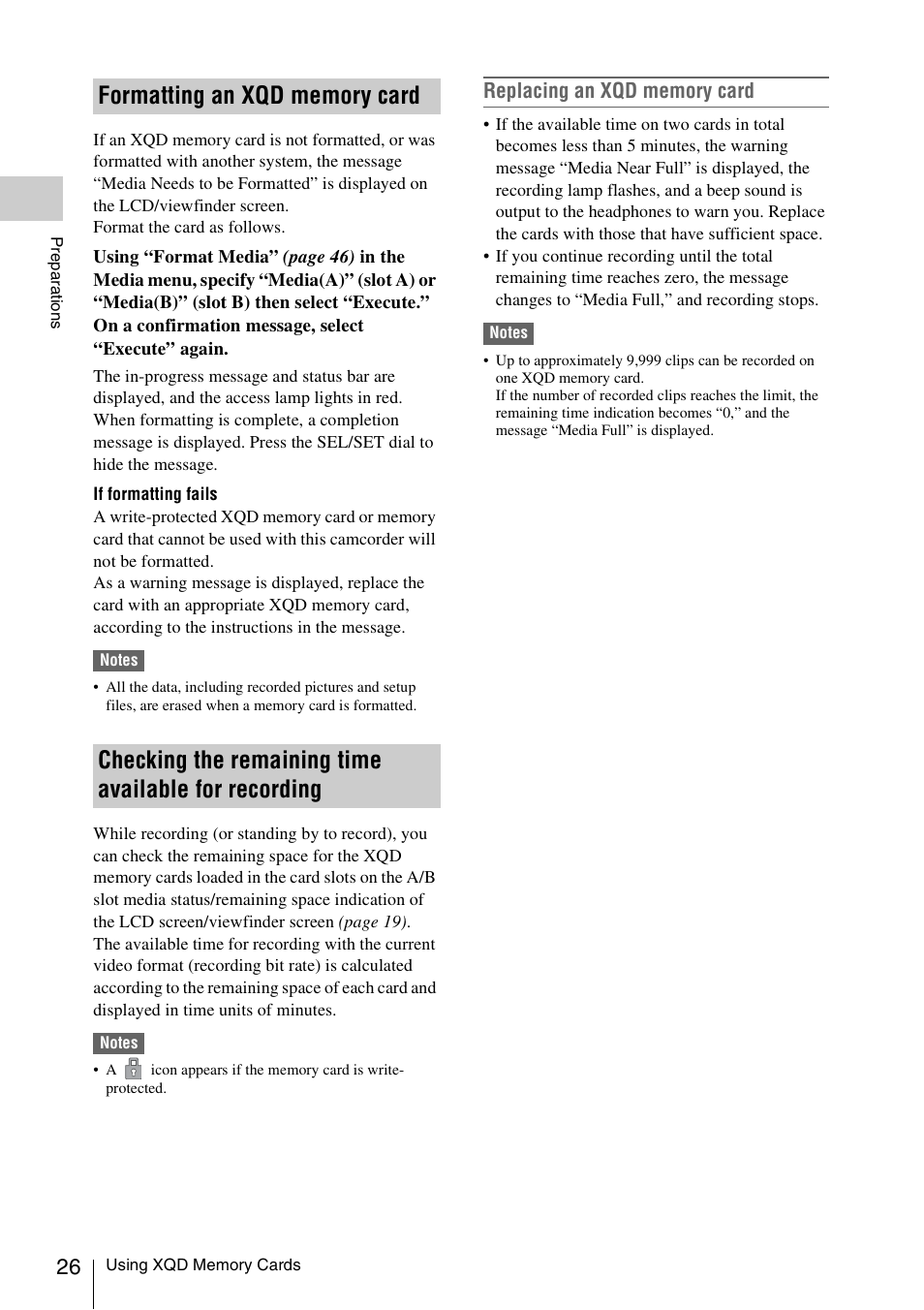 Formatting an xqd memory card | Sony FDR-AX1 User Manual | Page 26 / 68