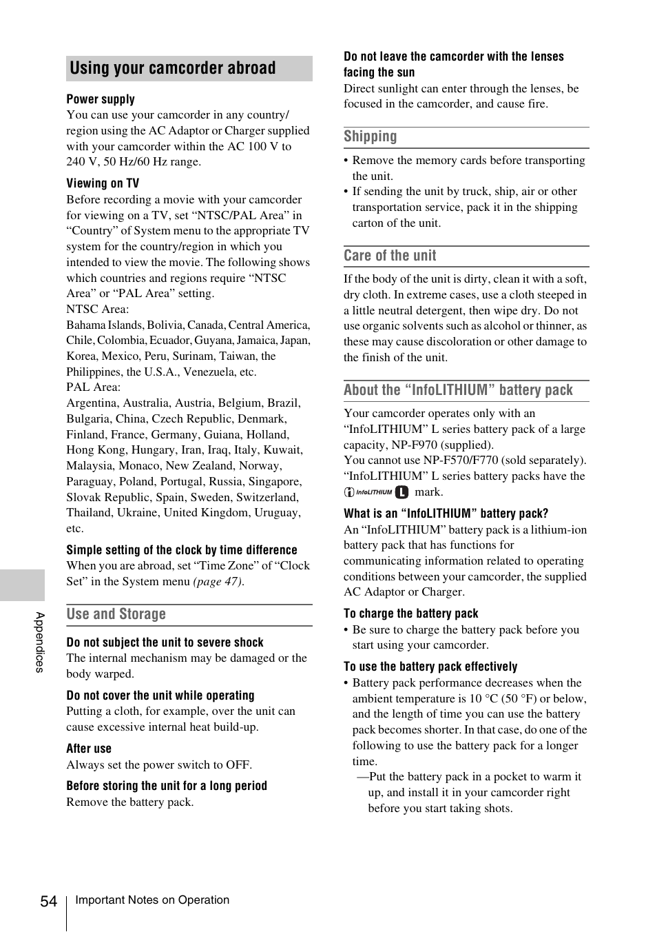 Using your camcorder abroad | Sony FDR-AX1 User Manual | Page 54 / 68