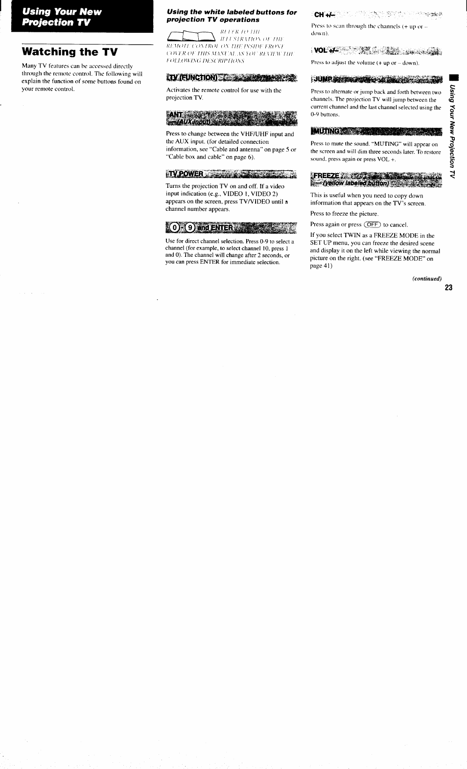 Watching the tv, Vol.rf, Using your new projection tv | Sony KP-61XBR300 User Manual | Page 27 / 65