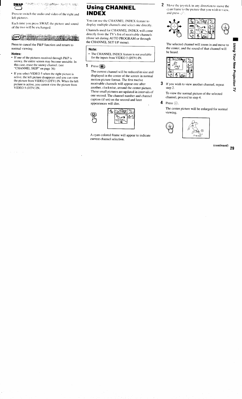 Swap, Notes, Using channel index | Note | Sony KP-61XBR300 User Manual | Page 33 / 65