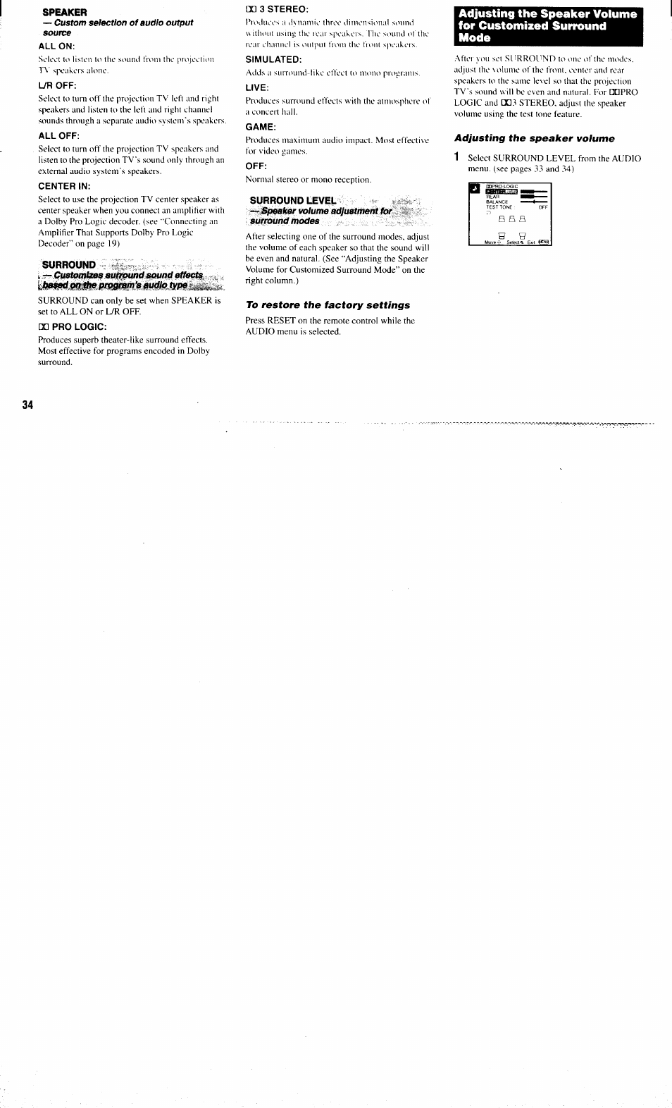 Speaker, Surround | Sony KP-61XBR300 User Manual | Page 38 / 65