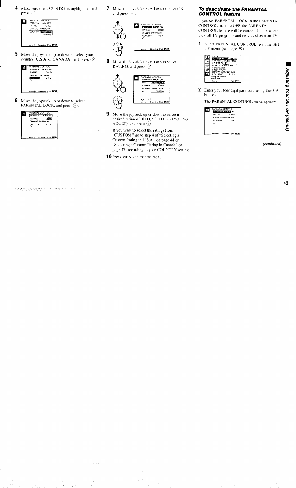 To deactivate the parental control feature | Sony KP-61XBR300 User Manual | Page 47 / 65
