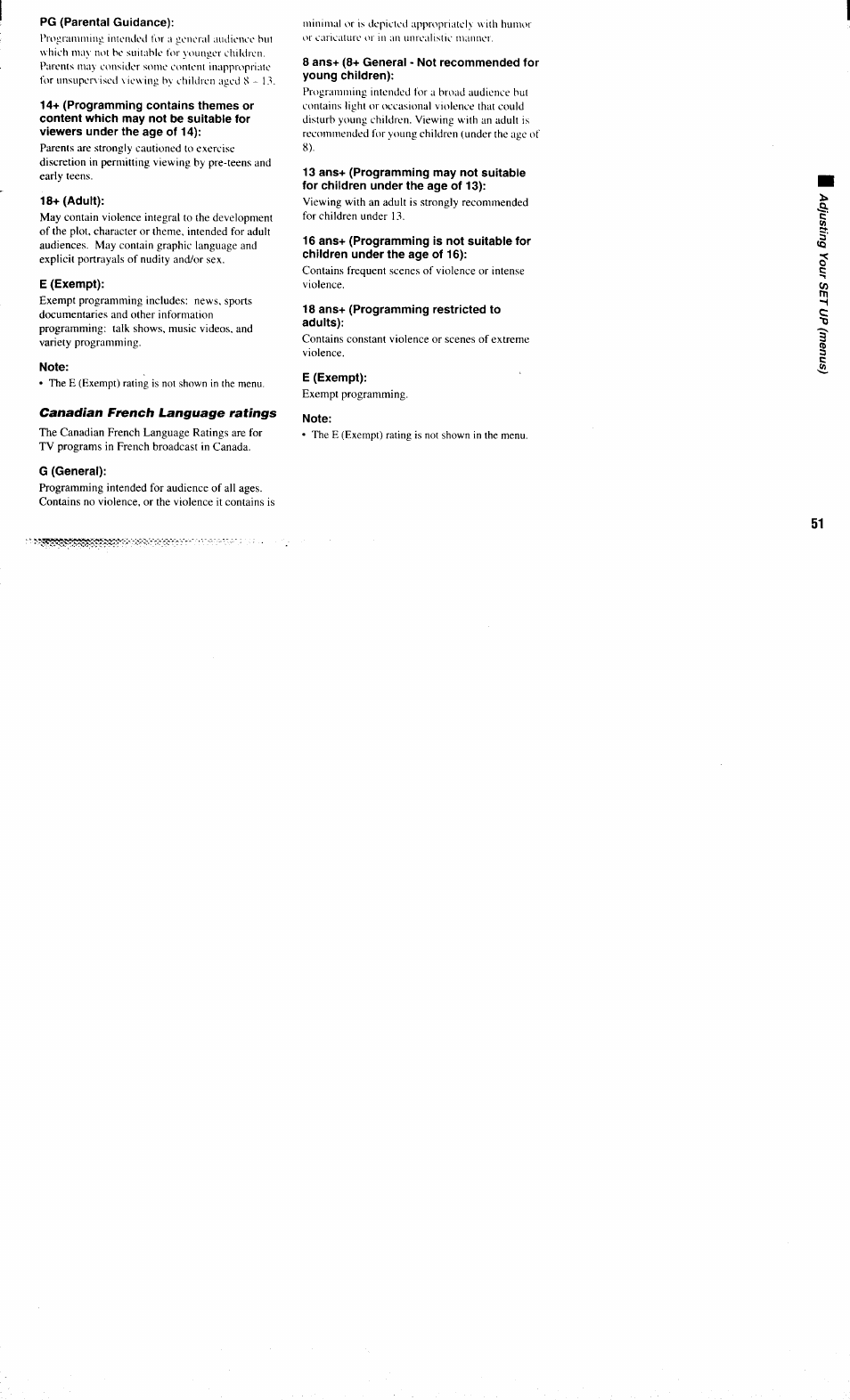 Canadian french language ratings | Sony KP-61XBR300 User Manual | Page 55 / 65