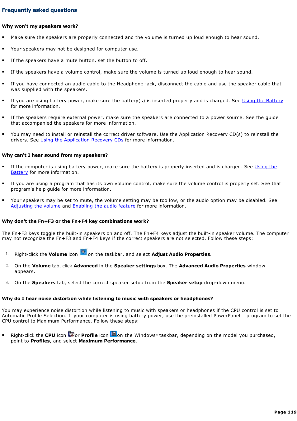 Frequently asked questions | Sony PCG-GRV680 User Manual | Page 119 / 162