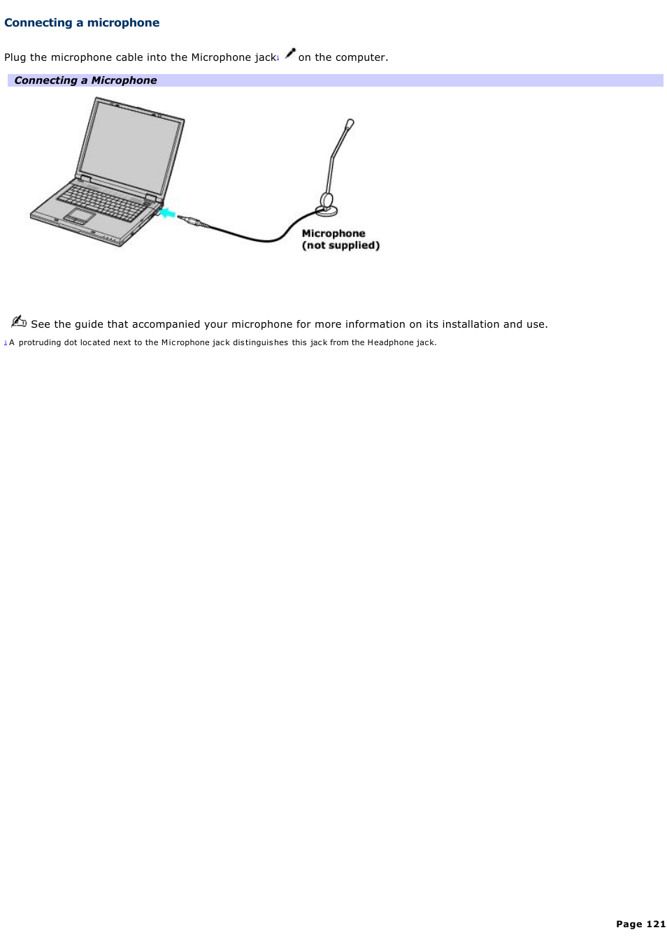 Connecting a microphone | Sony PCG-GRV680 User Manual | Page 121 / 162