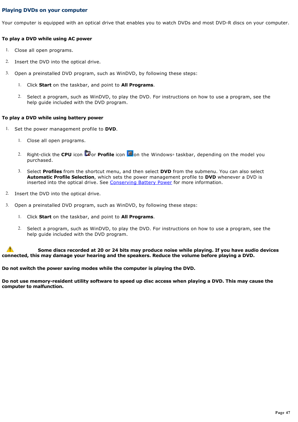 Playing dvds on your computer | Sony PCG-GRV680 User Manual | Page 47 / 162