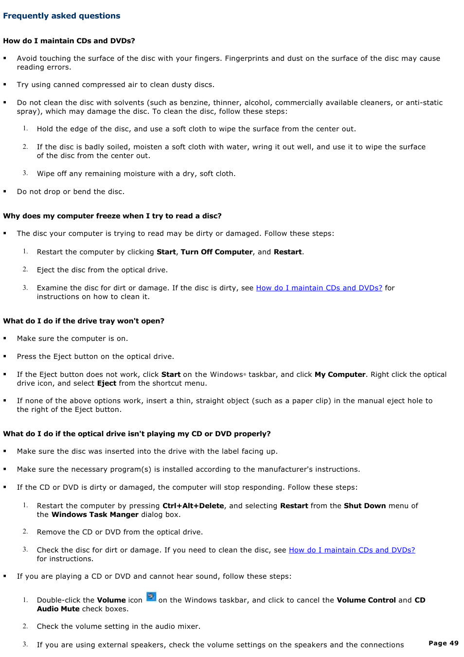 Frequently asked questions | Sony PCG-GRV680 User Manual | Page 49 / 162