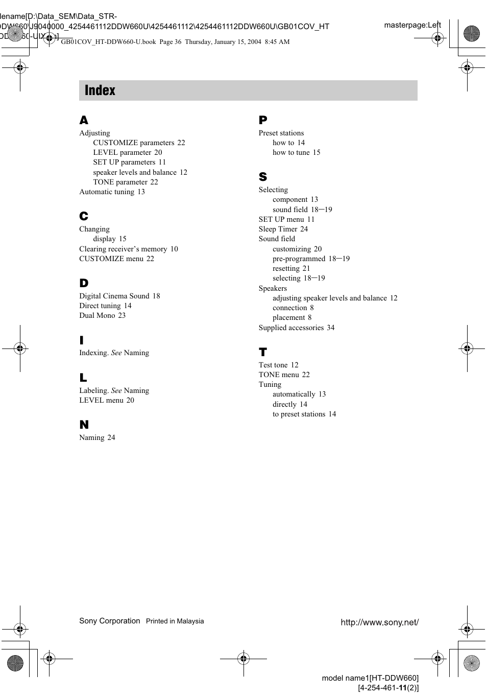 Index, Index a | Sony HT-DDW660 User Manual | Page 36 / 36