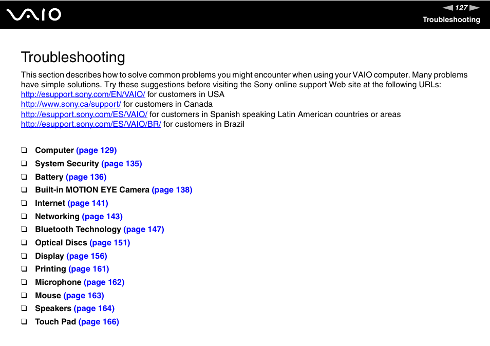 Troubleshooting | Sony VGN-FW170J User Manual | Page 127 / 191