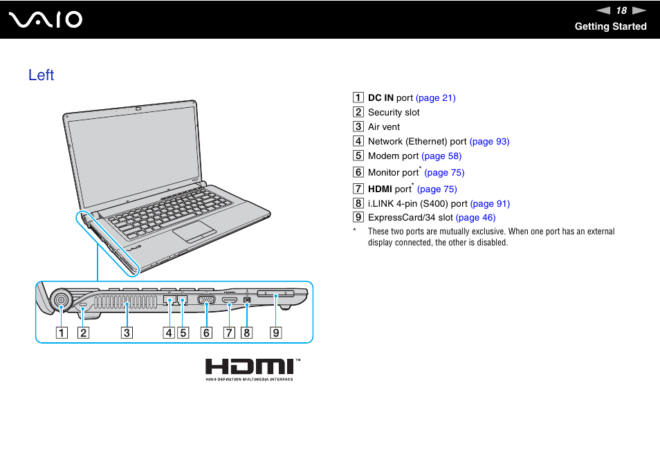 Left | Sony VGN-FW170J User Manual | Page 18 / 191