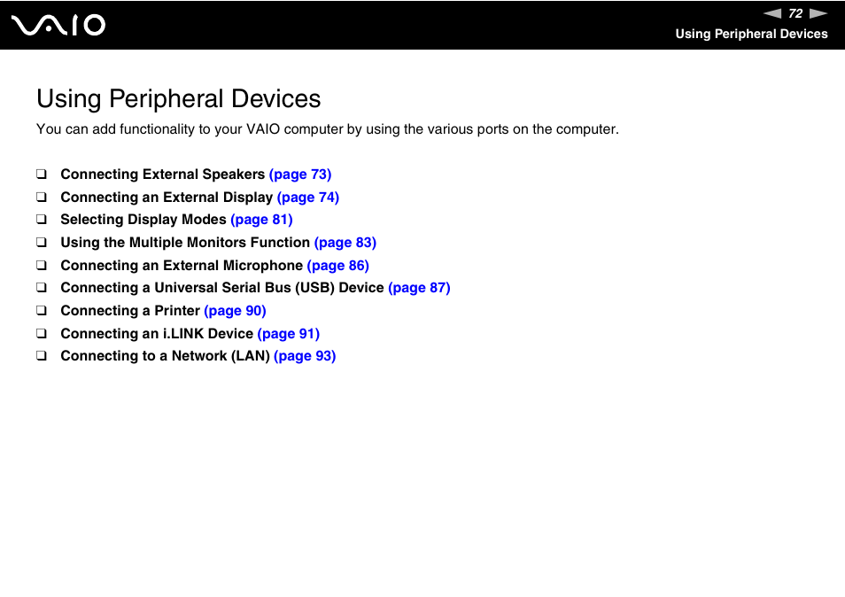 Using peripheral devices | Sony VGN-FW170J User Manual | Page 72 / 191