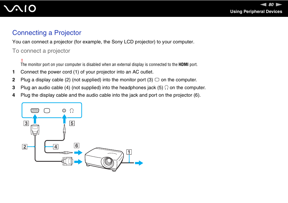 Connecting a projector | Sony VGN-FW170J User Manual | Page 80 / 191