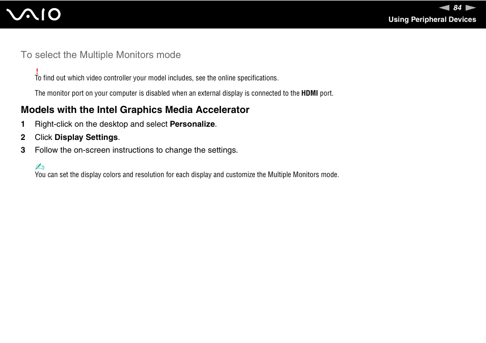 Models with the intel graphics media accelerator | Sony VGN-FW170J User Manual | Page 84 / 191