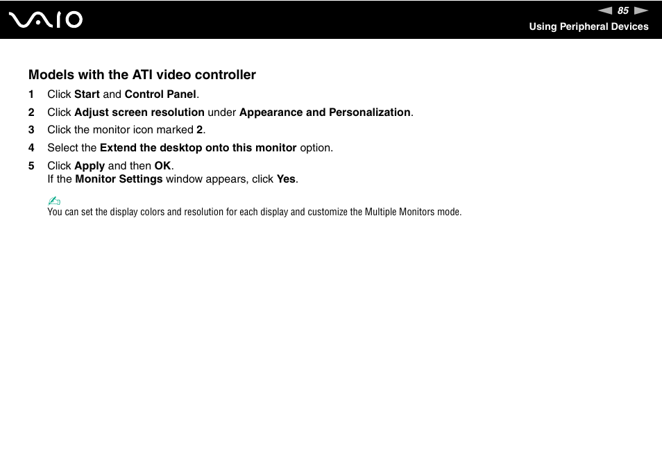 Models with the ati video controller | Sony VGN-FW170J User Manual | Page 85 / 191