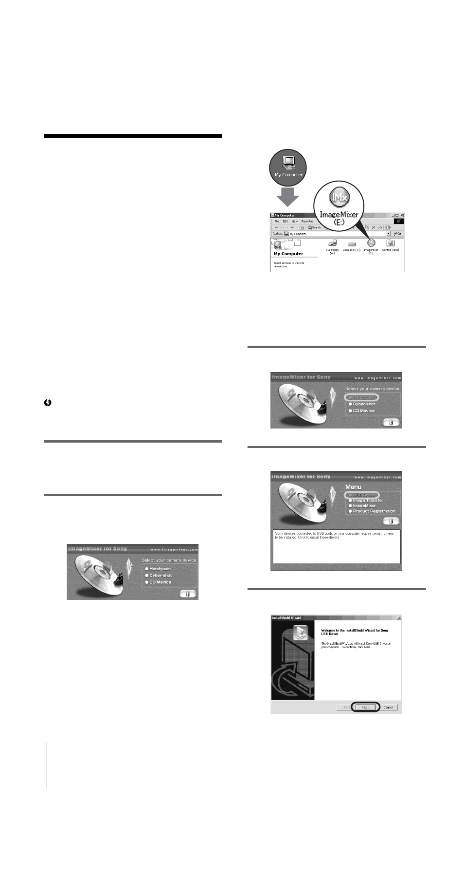 Step 1: installing the usb driver on a computer | Sony DCR-PC330 User Manual | Page 8 / 48