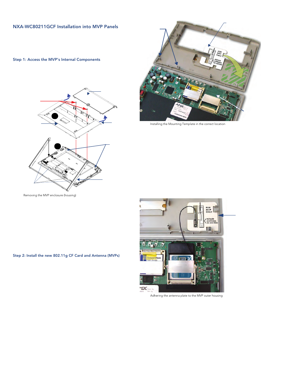 Nxa-wc80211gcf installation into mvp panels, Step 1: access the mvp’s internal components | AMX Wireless Compact Flash Card NXA-WC80211GCF User Manual | Page 2 / 6
