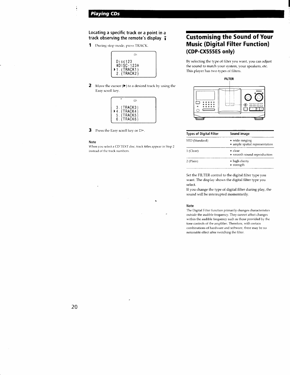 Note, Cdp-cx555es only), Playing cds | Sony CDP-CX350 User Manual | Page 20 / 42