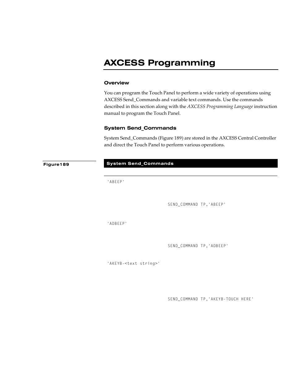 Axcess programming, Overview, System send_commands | AMX G3 User Manual | Page 127 / 172