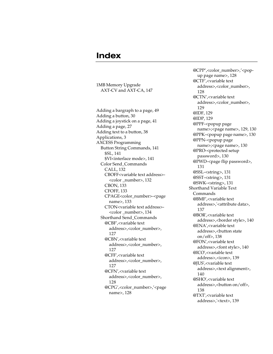 Index | AMX G3 User Manual | Page 167 / 172