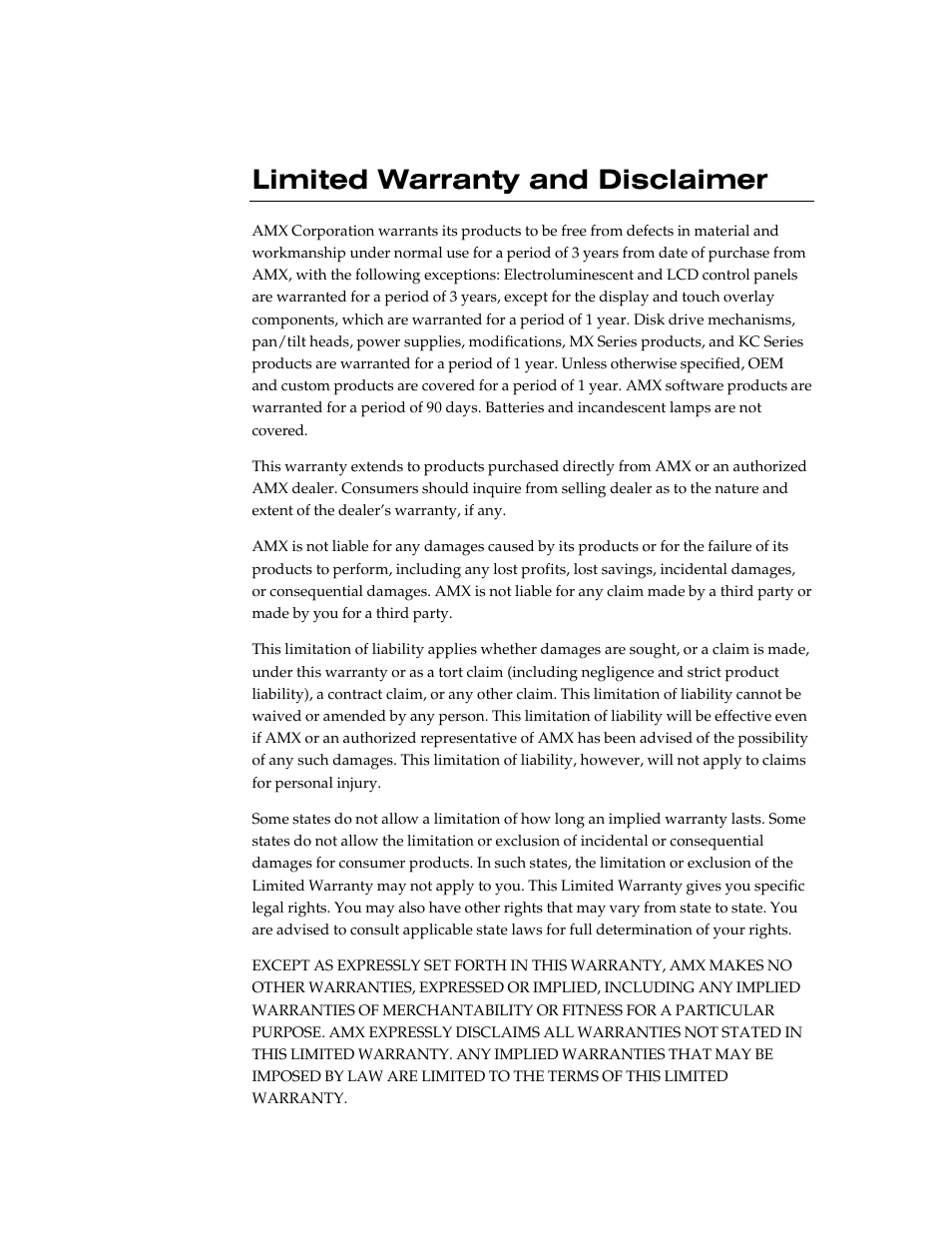 Limited warranty and disclaimer | AMX G3 User Manual | Page 2 / 172